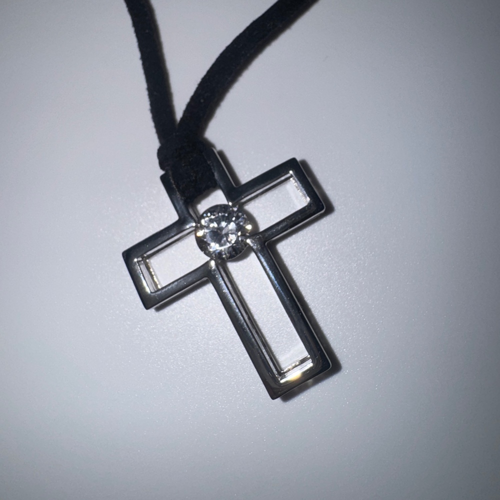 NWT Vintage Cookie Lee Silver Open Cross Cubic Zirconia Necklace